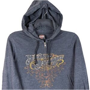Harley-Davidson Women's‎ M Full Zip Hoodie Gray Peterson's Miami Wing Graphic